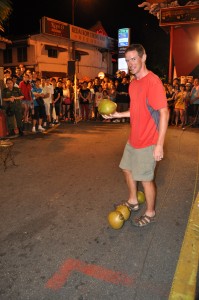 Selecting the coconut... he chose wisely!