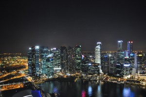 View from the top: We visited the SkyBar on top of the Marina Bay Sands Hotel and got the cheapest thing we could find on the menu--$8 cokes. OK, we were really paying for the view, which was awesome!