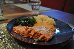 Susan prepared a feast our first night: fresh salmon, parmesan rice, mashed sweet potatoes and kale with cheese. Amazing.