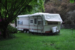 Our home away from home in the backyard. It was actually very comfy!