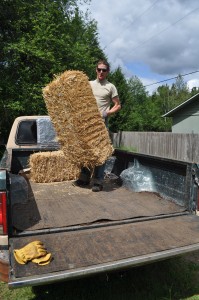 In true farm fashion, Dave unloaded this hay bale into the chicken barn.