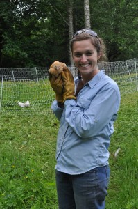 On our last day, we got to help move the chickens, one by one, into their new, larger fenced space.