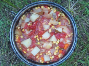 Warning: it fills up the pot! This batch had two cans of tomatoes. 