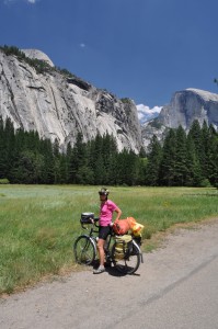 On the bike path through the Valley... with views of Half Dome behind. Beautiful!