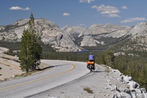 The road wound past Tenaya Lake, nestled in the mountains, on our way up to Tuolumne Meadows.