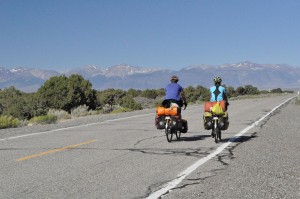 The empty roads gave us the unique opportunity to set up our camera and actually take pictures of both of us cycling! 