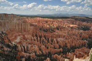 Our first glimpse into the Bryce Amphitheatre--the part of the park with the highest density of eroded formations. 