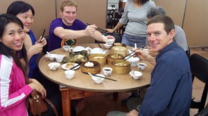 Having dim sum with Brandon (in the back) in Hong Kong--one of our two great couchsurfing hosts. 