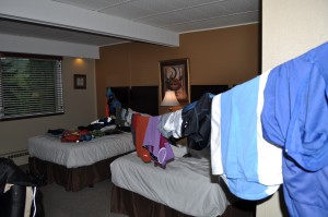 While this is actually a hotel room, it can give you some idea of how much our stuff can "take over" when we get settled in somewhere. And I have to say, this doesn't even begin to do it justice...