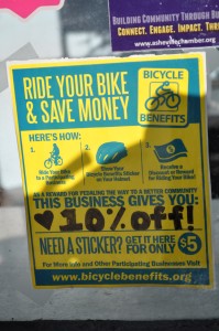 Yep, if you show up on your bike to participating businesses, you get a discount! Nice work, Asheville!