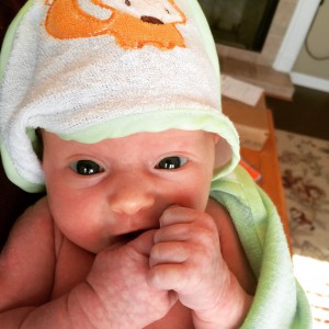 After a bath--bright-eyed and wide awake!