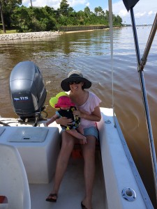 Kirby's first boat ride--out to lunch at Tacky Jack's!